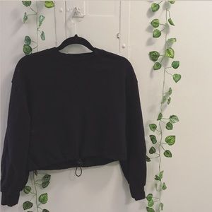 Black Cropped Crew Neck Sweatshirt w/ drawstring